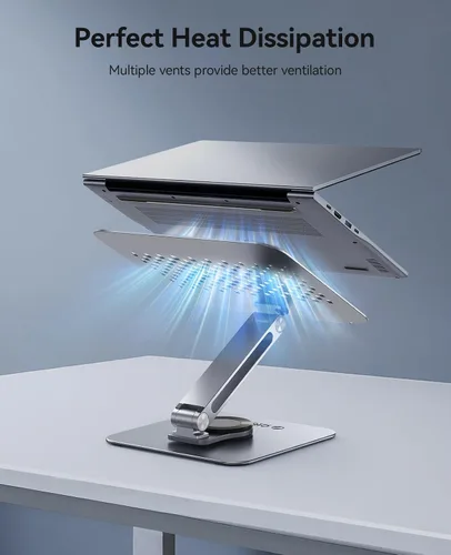 Vista 5 de ORICO Soporte ajustable para laptop con base giratoria de 360°, elevador plegable de aleación de aluminio para computadora de escritorio, compatible