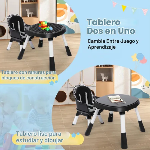 Vista 5 de Xilingol Silla alta convertible 15 en 1, silla alta 2 en 1 para bebé y centro de actividades con juguetes, asiento elevador, mesa de bloques de Negro