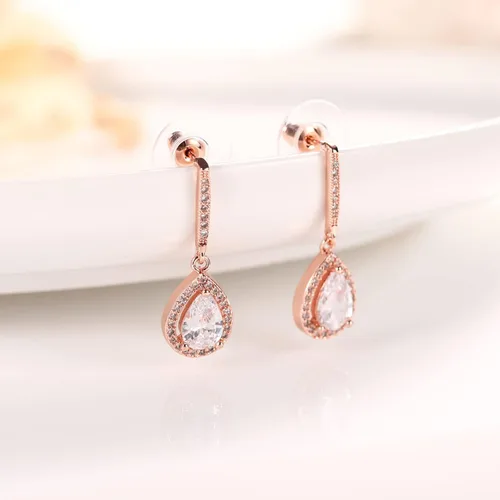 Vista 5 de Vinjewelry Juego de collar y aretes de circonita cúbica chapados en oro rosa blanco de 14 quilates, joyería de boda para novia, Metal, otro
