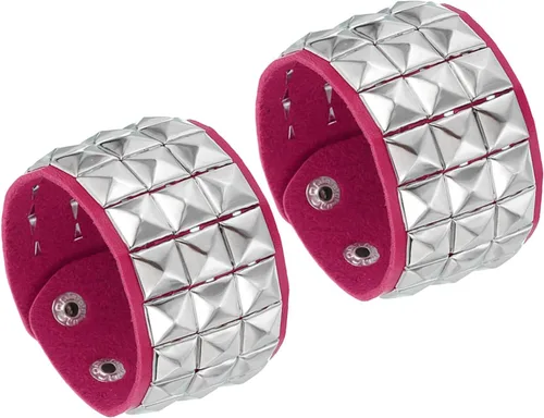 Vista 11 de MECCANIXITY 2 pulseras punk de cuero de 8.7 pulgadas/8.7 in en capas de remaches cuadrados, pulseras
