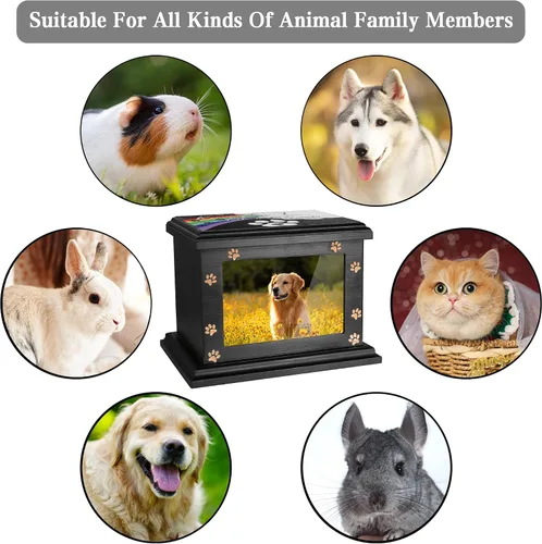 Vista 5 de Urnas conmemorativas para mascotas para cenizas de perros o gatos, grandes urnas de madera funerarias con marco de fotos, urnas de cremación, caja