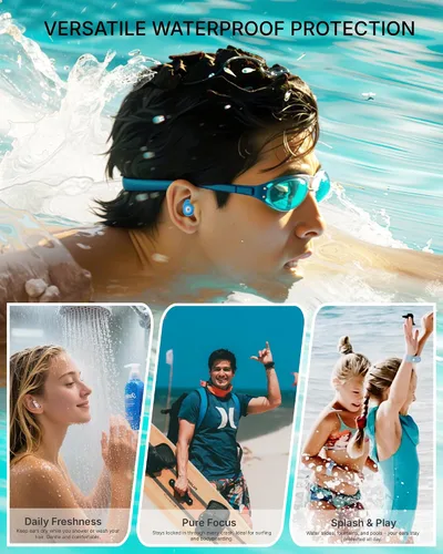 Vista 8 de Tapones para los oídos de natación para adultos, 2 pares de tapones impermeables para los oídos para nadadores, hombres, mujeres, lavables