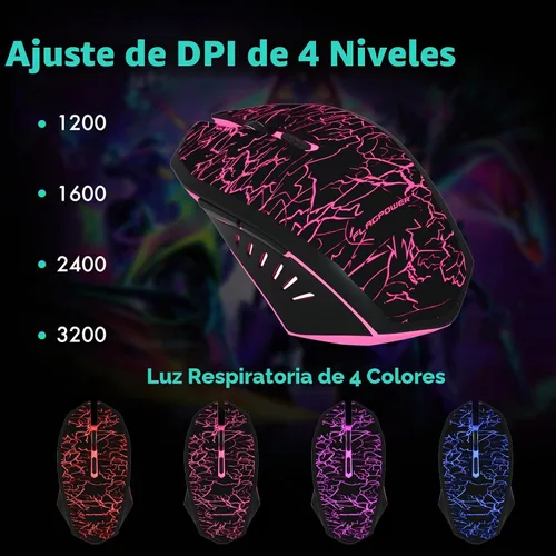 Vista 7 de Combo de teclado y mouse para juegos RGB, teclado mecánico con retroiluminación ajustable de 4 colores y mouse con retroiluminación de 4800DPI
