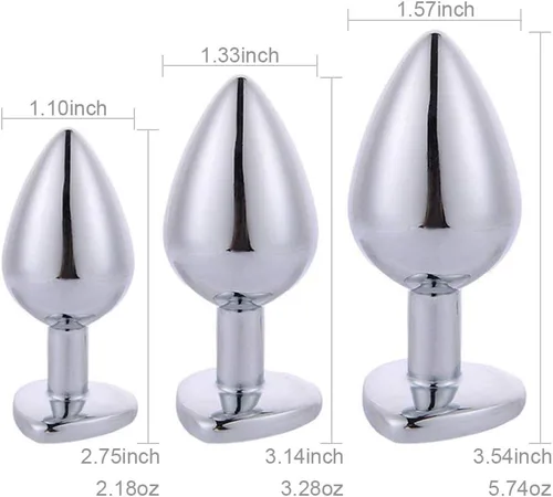Vista 2 de Kit de entrenamiento anal tapón anal con diferentes tamaños, 3 piezas, juguetes sexuales anales con base de joyería en forma de corazón