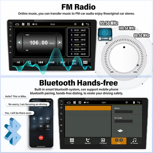 Vista 5 de Kunfine Universal 8-Core 4G+128G 10 pulgadas Android doble DIN coche estéreo inalámbrico CarPlay/Android Auto IPS 10 "pantalla táctil Tablet Auto