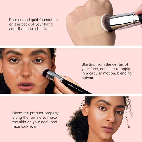 Vista 3 de EIGSHOW - Brocha para base de maquillaje Kabuki de parte superior plana, para líquidos, crema y polvo, mezcla, pulido, punteado, aplicación