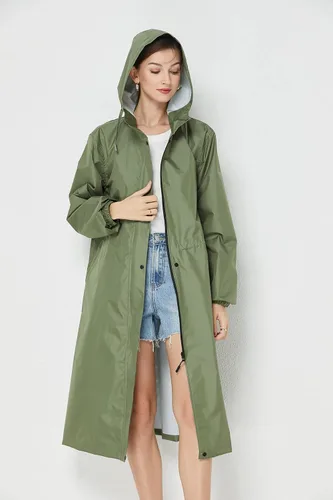 Vista 2 de Freesmily Chubasquero largo para mujer con mangas estrechas Verde (Amry Green)