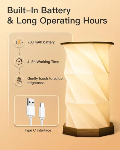 Vista 3 de JTT Lámpara de mesa recargable portátil pequeña Lámpara de escritorio inalámbrica LED Luces de noche regulables sin escalones Lámpara de papel