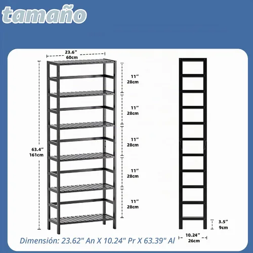Vista 3 de HITNET Estantería de bambú, estantería abierta de 6 niveles con estantes ajustables, estante de almacenamiento de pie para sala de estar, baño, Negro