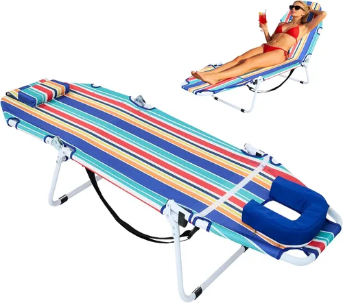 Vista 8 de ABORON Silla bronceadora, tumbona plegable acolchada de 5 posiciones Azul océano