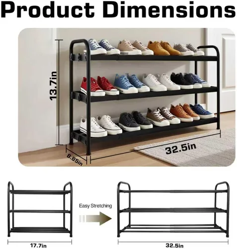 Vista 3 de HESPULA Zapatero de 3 niveles, organizador de zapatos de acero inoxidable, estante de almacenamiento, no requiere herramientas, tornillos apretados