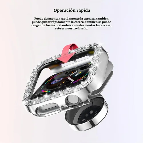Vista 5 de 12 Pack Rc-Z para Apple Watch Series SE(2ª) 6 5 4 40mm Bling Case, parachoques doble con diamantes brillantes, marco protector de repuesto de rines