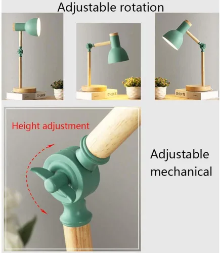 Vista 6 de Lámpara de escritorio moderna de madera con pantalla metálica ajustable - Lámpara de mesita de noche y negro para oficina, estudio, dormitorio