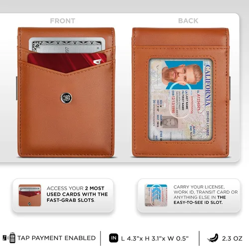 Vista 3 de Suavell Billeteras delgadas de cuero para hombres. Cartera con clip para dinero. Cartera de perfil bajo RFID Cartera minimalista
