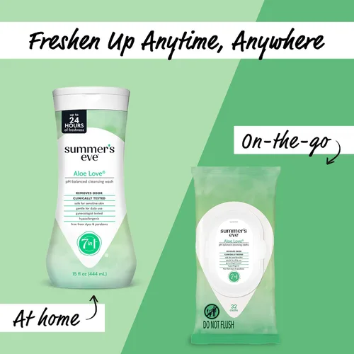 Vista 5 de Summer's Eve Toallitas femeninas, Aloe Love, toallitas vaginales con fórmula de agua micelar suave con pH equilibrado, cuidado femenino para ayudar