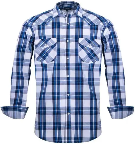 Vista 6 de Men's Western Cowboy Shirts-Long Sleeve Snap Button Plaid Shirt, Regular Fit Cotton Casual Shirt