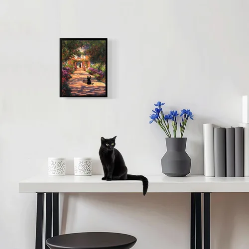 Vista 2 de Hamduker Cuadros de Arte de Pared de Gato Negro de Jardín Pósters Divertidos de Gato Preppy Decoración de Arte de Pared Galería de Granja Arte