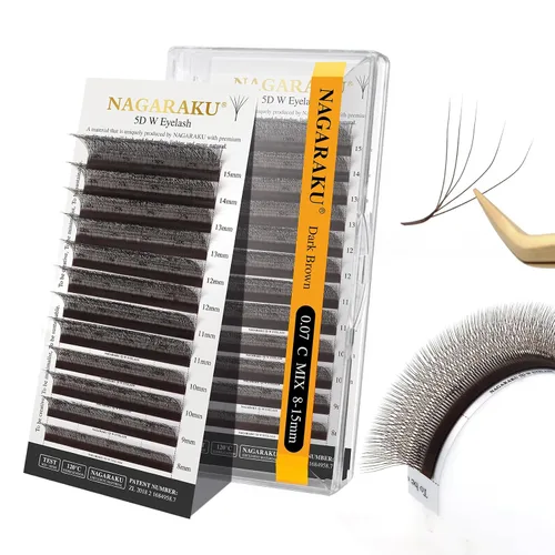 Vista 34 de NAGARAKU Extensiones de pestañas prefabricadas en abanico 3D W 0.05 C 0.315 0.05-C 3D W