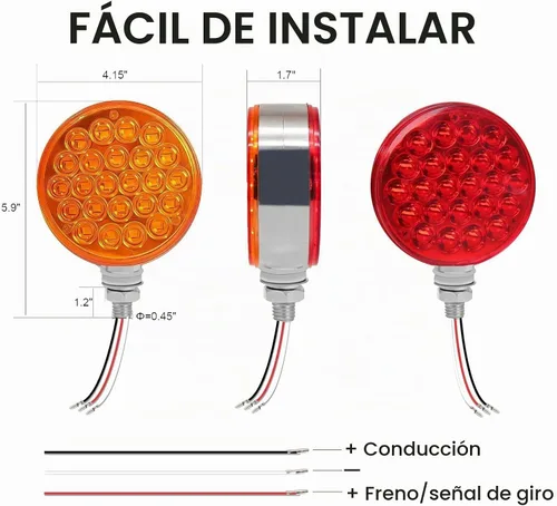 Vista 6 de NeaLia Luces de Guardabarros de Pedestal Redondas de 4 pulgadas, 48 Luces LED de Señal de Giro de Doble Cara para Remolque de Camión Semi, 2PCS