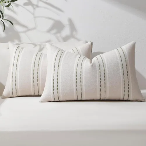 Vista 14 de Hckot Fundas de Almohadas Decorativas 16x16 Juego de 2 Fundas de Almohadas a Rayas de Lino Texturizado Almohadas Decorativas Fundas de Cojines
