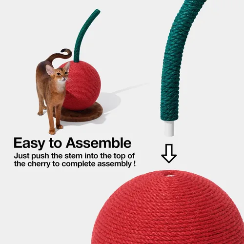 Vista 4 de VETRESKA Cherry Poste Rascador para Gatos, 22.64" de Alto Rascador para Gatos con Bola de Cuerda de Yute, Poste Rascador Vertical para Gatos