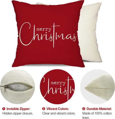 Vista 6 de RABUSOFA Juego de 2 fundas de almohada navideñas de 18 x 18 pulgadas, fundas de almohada decorativas de Navidad, fundas de cojín rojas de Navidad