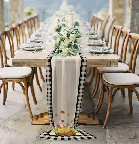 Vista 4 de Plaid Pumpkin Sunflower Chiffon Table Runner 55 Inches Long, Voile Sheer Tulle Runner for Rustic Wedding Reception Bridal Shower Decorations