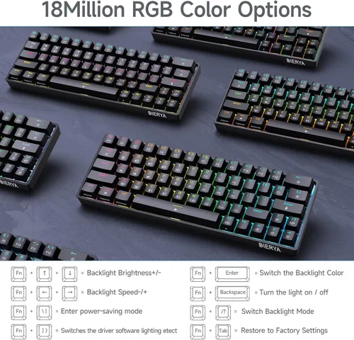 Vista 6 de DIERYA Teclado mecánico inalámbrico DK63 60% para juegos Bluetooth2.4Gcon cable Retroiluminación RGB Mini teclado compacto antifantasma de 63