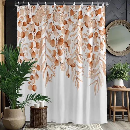 Vista 10 de KAIRA Cortina de ducha de eucalipto negro con diseño clásico y moderno, hojas de plantas de acuarela con diseño floral, decoración de baño, 72 x 72