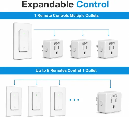 Vista 8 de Toma de control remoto UTOI con interruptor de pared inalámbrico, salida de 15 A Control lamps, fans and household appliances without wiring or