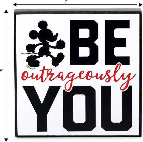 Vista 6 de Disney Mickey Mouse Be Outrageously You - Decoración de bloques de madera, divertida decoración de Mickey para el hogar u oficina