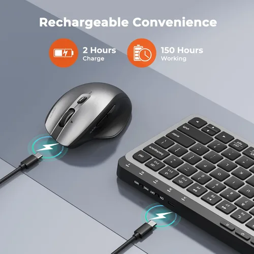 Vista 5 de MEETION Combo de teclado y mouse inalámbricos Bluetooth, teclado inalámbrico delgado y recargable, conexión multidispositivo, teclado compacto