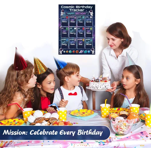 Vista 7 de WhatSign Calendario de cumpleaños para el aula, póster de tabla de cumpleaños de 12 x 16 pulgadas con piedras de nacimiento, sistema solar