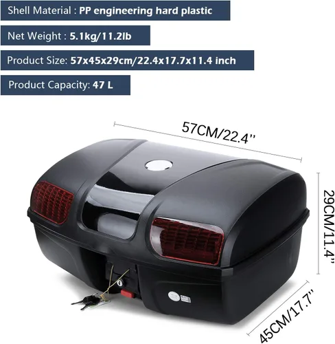Vista 3 de AUTOINBOX caja universal para parte trasera de motocicleta Tronco, espacio de equipaje, 47 L dura con piezas de montaje, color negro