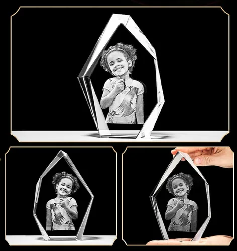 Vista 2 de Foto de cristal 3D personalizada, regalo romántico para hombres y mujeres, marcos de fotos de cristal grabados personalizados, regalos para el día