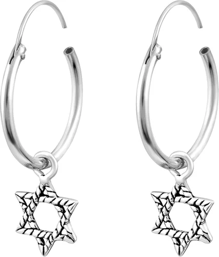 Vista 2 de AeraVida Aretes de aro simbólicos de plata de ley 925 con estrella judía de David Aretes de plata de ley con estrella de David para mujer Mini