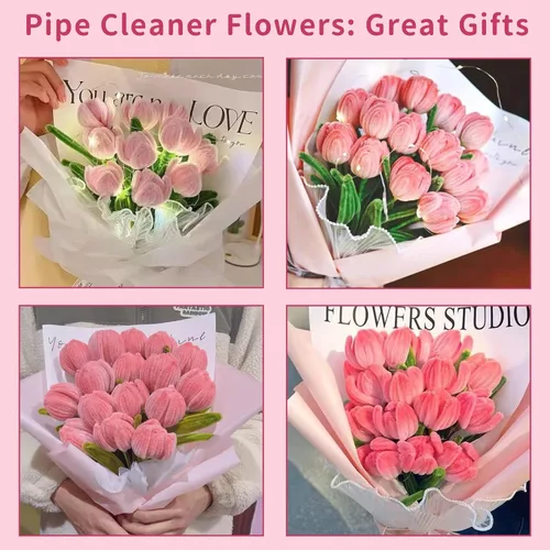 Vista 7 de 600 limpiadores de tuberías rosas para manualidades, tallos de felpilla