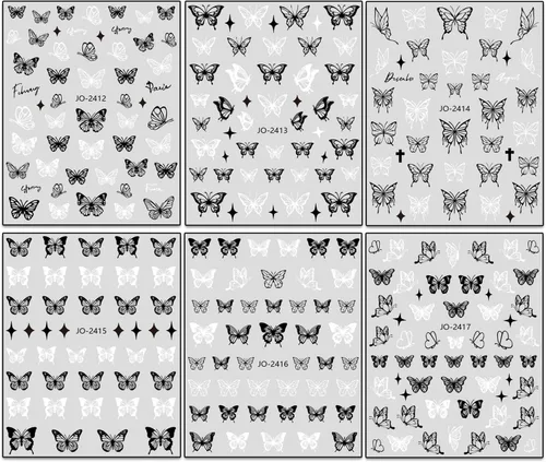 Vista 7 de Calcomanías de arte de uñas de mariposas, diseños de calcomanías autoadhesivas de mariposa 3D, calcomanías de transferencia de uñas de mariposa