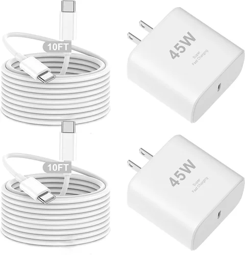 Vista 9 de Cargador para iPhone 17 de carga rápida, paquete de 2 adaptadores de alimentación USB C de 45 W y cable USB C a C de 10 pies tipo C para iPhone 17