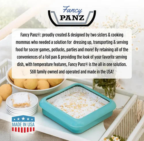 Vista 8 de Fancy Panz - Portasartén de papel de aluminio Aqua de 8x8 pulgadas con tapa - Bandeja de servicio de alimentos elevada - Portasartén portátil