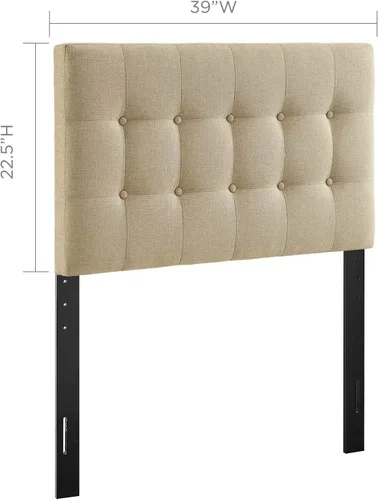 Vista 2 de Modway Emily - Cabecera individual tapizada con botones de tela de lino beige