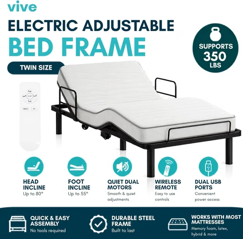 Vista 11 de Vive Base de cama ajustable (individual) – Base de cama eléctrica de metal