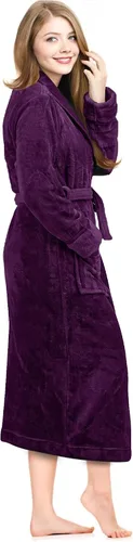 Vista 2 de NY Threads - Bata de baño de vellón para mujer con cuello tipo chal, bata larga y suave