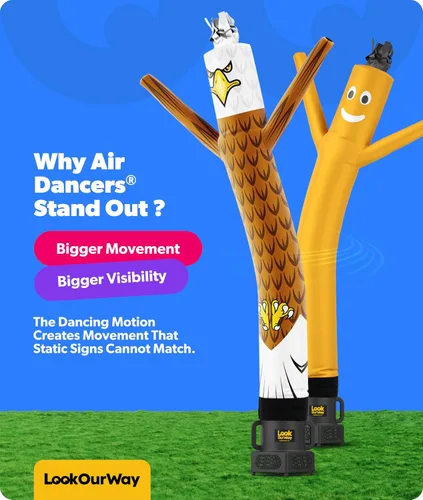 Vista 6 de LookOurWay Air Dancers - Hombre inflable de tubo de 2,13 m de alto con movimiento loco y ondulante, con soplador resistente al clima para publicidad