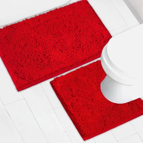 Vista 21 de Juego de 2 tapetes de baño de chenilla, superabsorbentes, con fuerte respaldo antideslizante de PVC, tapetes de baño para baño, peludos