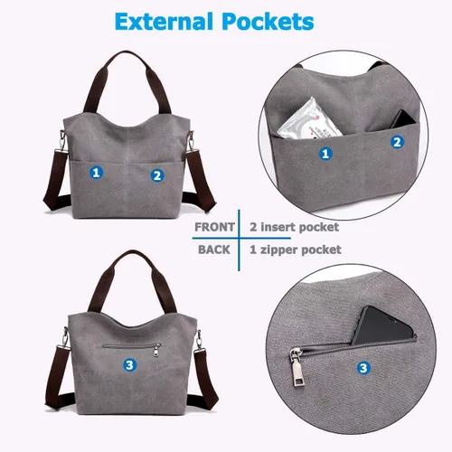 Vista 3 de DOURR Hobo - Bolsos cruzados de lona para mujer, bolso cruzado de moda de algodón