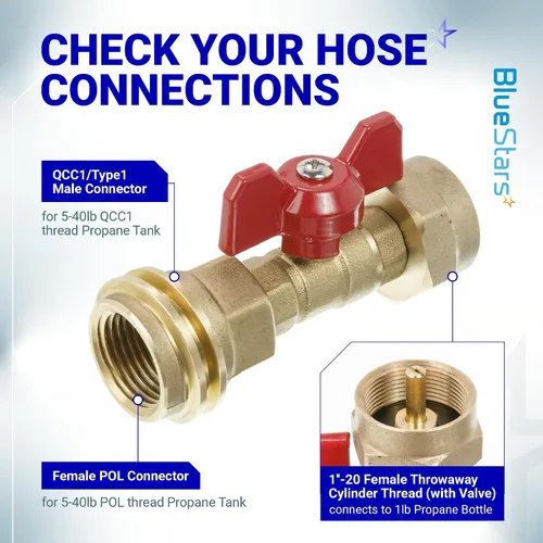 Vista 2 de BlueStars [100% latón sólido] Adaptador de tanque de propano de 20 libras a 1 libra con válvula, compatible con cilindro desechable de 1 libra/16.4