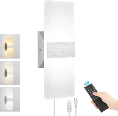 Vista 10 de GOODATE Aplique de pared enchufable con colores ajustables sin escalones de 3000K-6500K y brillo del 10%-100%, luz de pared LED acrílica de 12W