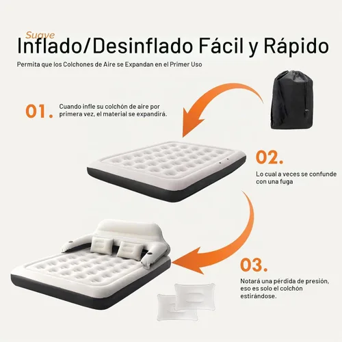 Vista 7 de Cama inflable de colchón de aire tamaño Queen con cabecero y almohadas, sofá cama inflable
