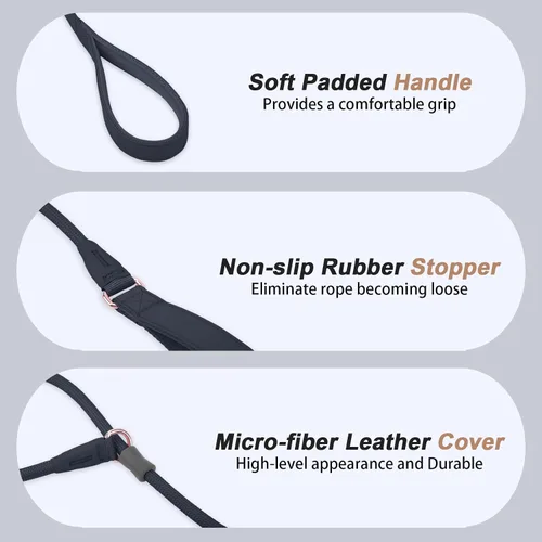 Vista 3 de Correa antideslizante para perro, correa de entrenamiento para perros con doble asa, correa antideslizante de cuero suave y collar, correa de nailon